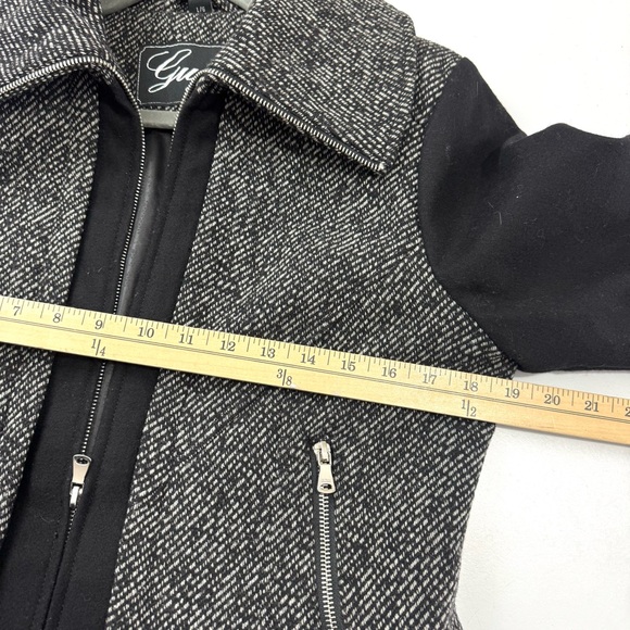 Guess Women’s Sz L Wool-Blend Tweed Moto Zip Pleated Midi Pea Coat Black / Grey - Picture 8 of 10